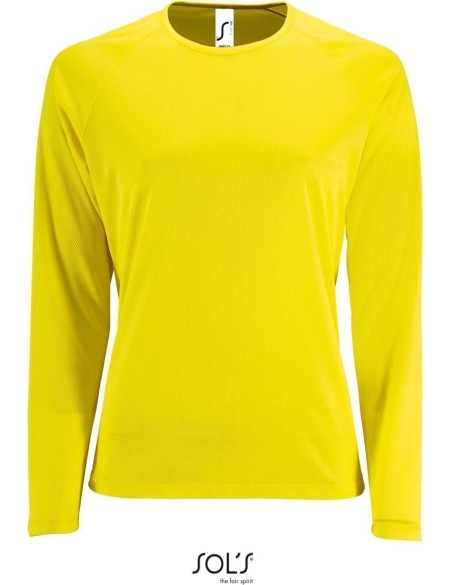 Damen-Sport-T-Shirt SPORTS mit langen Ärmeln – Neongelb XL
