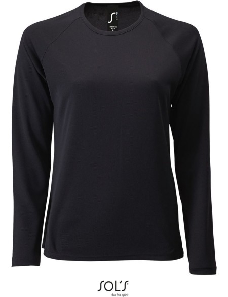 Damen-Sport-T-Shirt SPORTS mit langen Ärmeln - Schwarz S