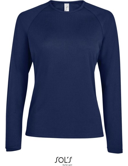 Damen-Sport-T-Shirt SPORTY mit langen Ärmeln - Französisches Marineblau XS