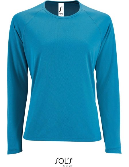 Damen-Sport-T-Shirt SPORTS mit langen Ärmeln - Aqua S