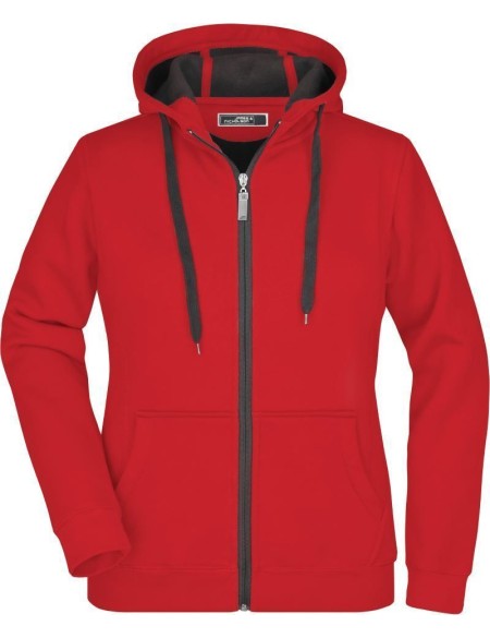 Doubleface Damen Kapuzenpullover - Rot/Carbon L