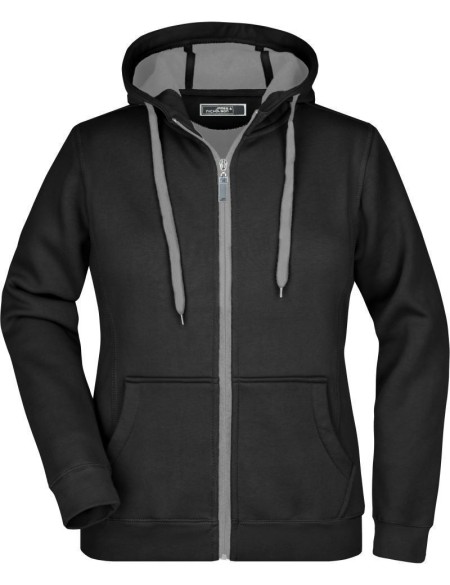 Doubleface Damen Kapuzenpullover – Schwarz/Carbon XL