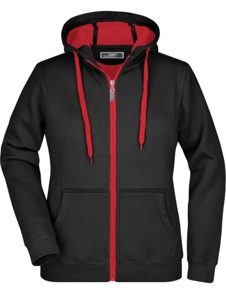 Doubleface Damen Kapuzenpullover - Schwarz/Rot S