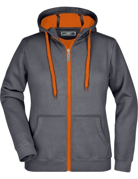 Doubleface Damen Kapuzenpullover - Carbon/Orange M