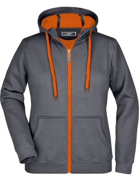 Doubleface Damen Kapuzenpullover – Carbon/Orange XL