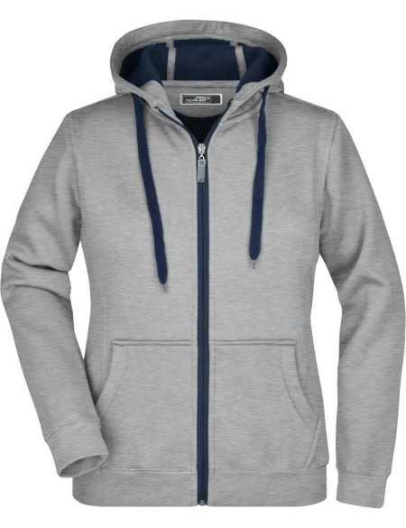 Doubleface Damen Kapuzenpullover – Sportgrau/Navy XL