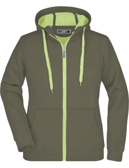 Damen Kapuzenpullover Doubleface - Oliv/Limettengrün XXL