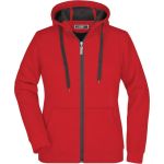 Doubleface Damen Kapuzenpullover - Rot/Carbon L